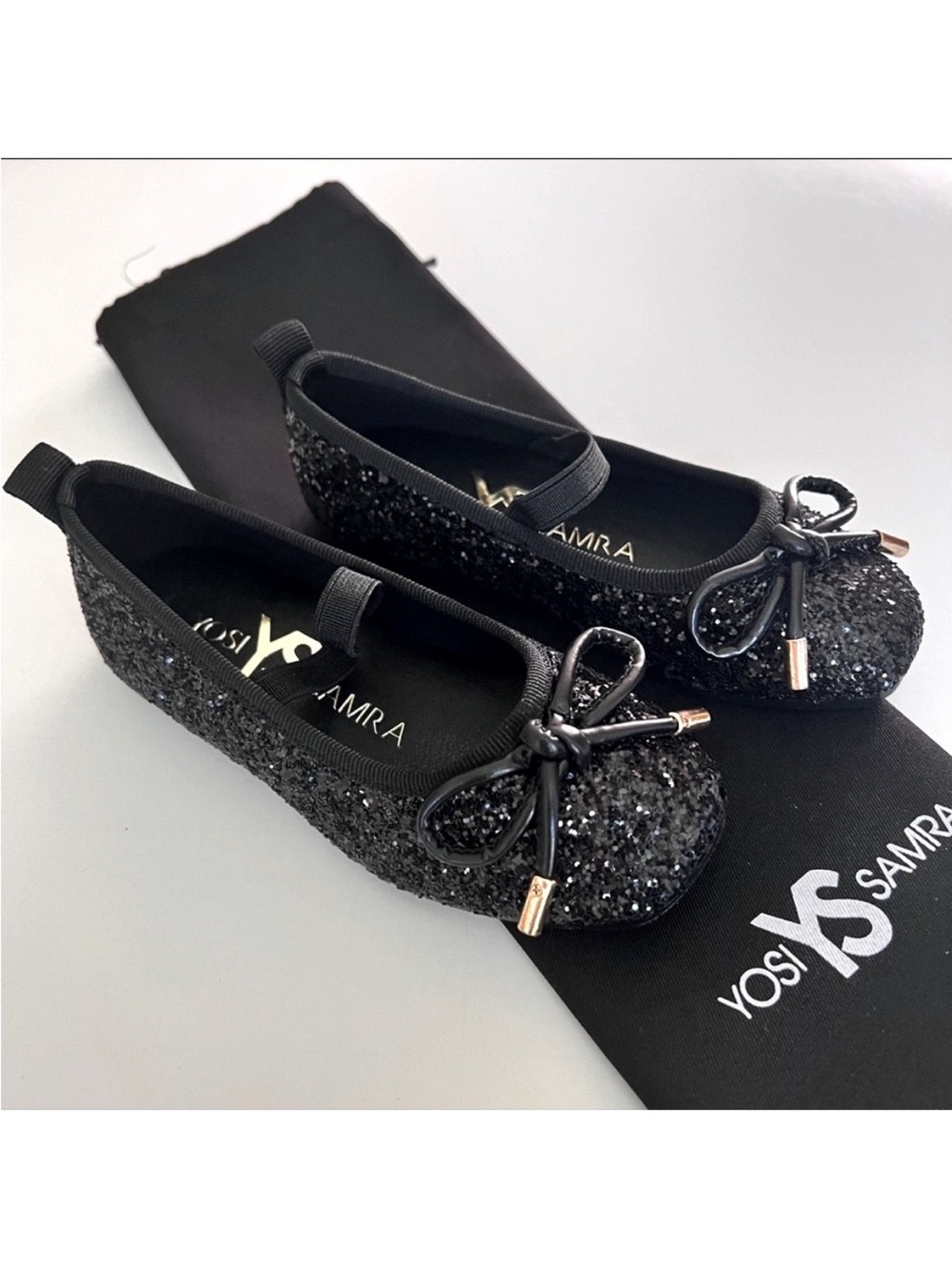 - Yosi Samra black glitter flats